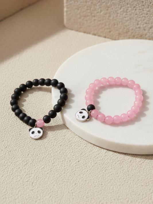 Buy Aesthetic Panda Charm Black and Pink Beaded Bracelets Online in India - TheJewelbox