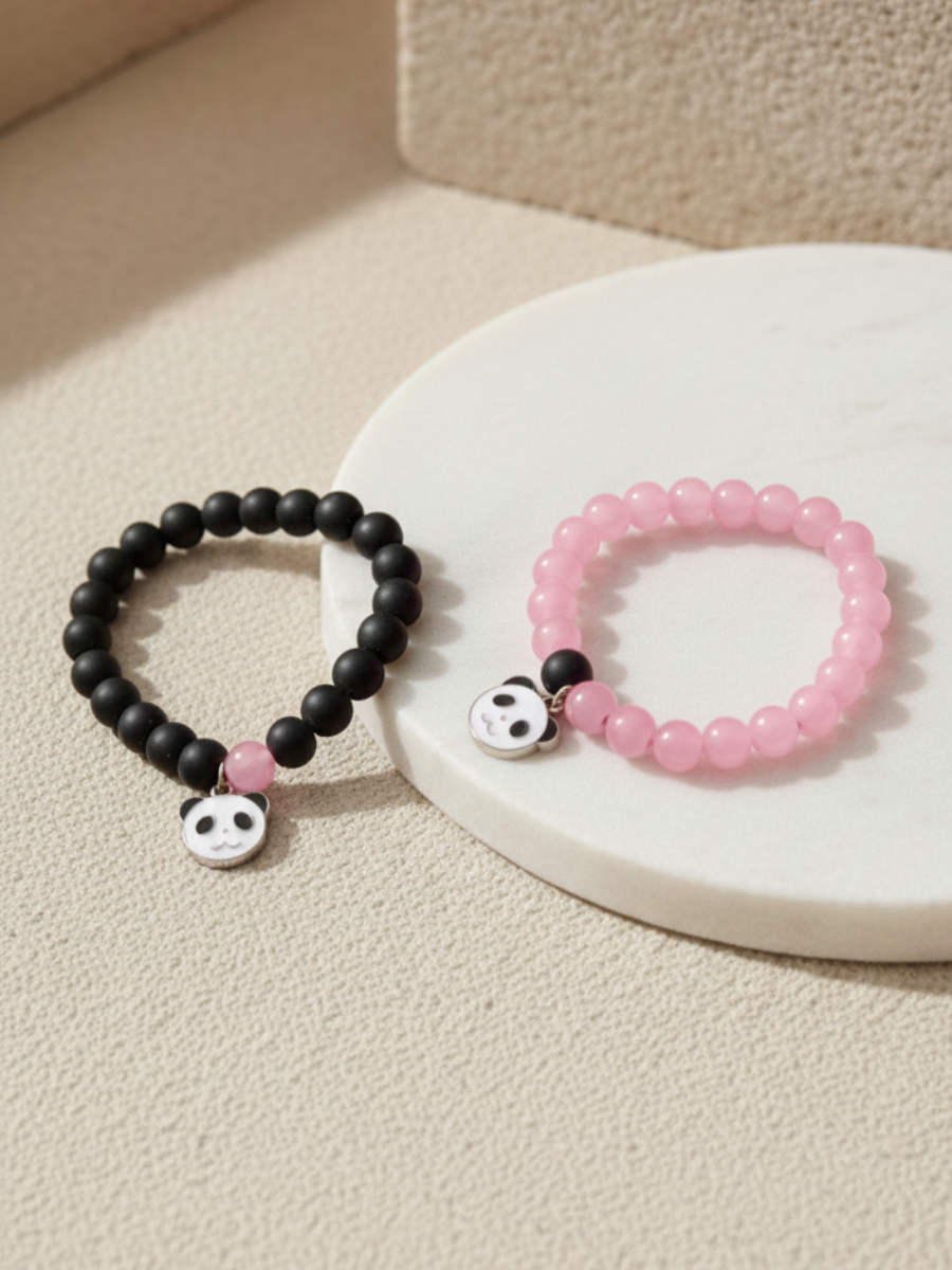 Buy Aesthetic Panda Charm Black and Pink Beaded Bracelets Online in India - TheJewelbox
