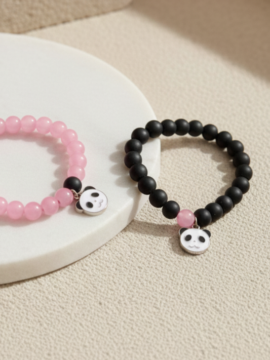 Aesthetic Panda Charm Black and Pink Beaded Bracelets