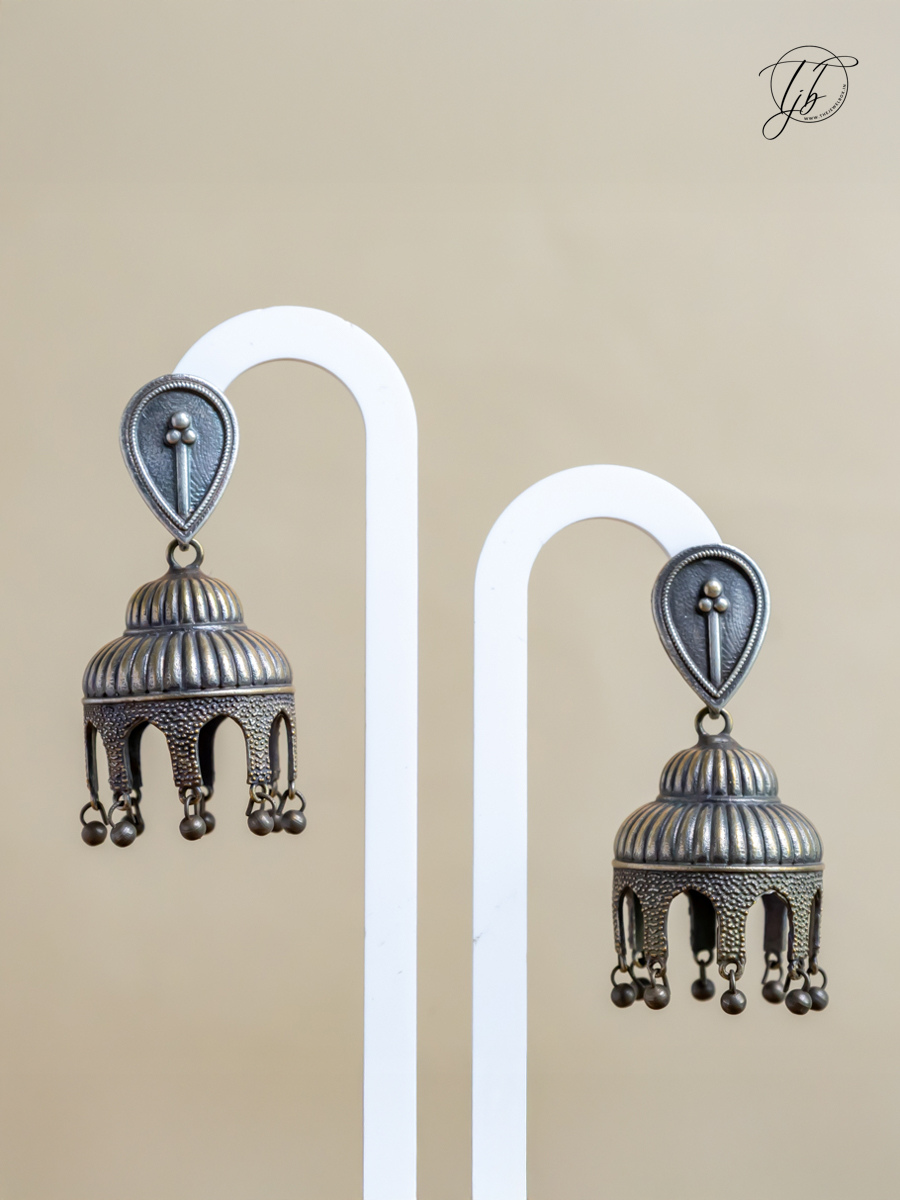 Buy Antique Bell Shaped German Silver Oxidised Jhumka Earrings Online - TheJewelbox