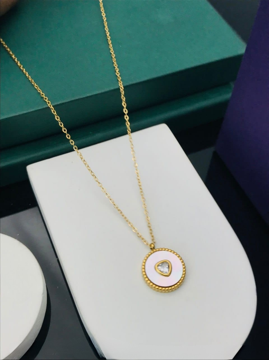 Buy Aurelia White Enamel Crystal Medallion Golden Chain Necklace Online - theJewelbox