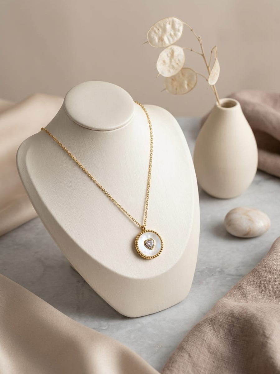 Buy Aurelia White Enamel Crystal Medallion Golden Chain Necklace Online in India