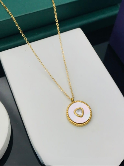Aurelia White Enamel Crystal Medallion Golden Chain Necklace