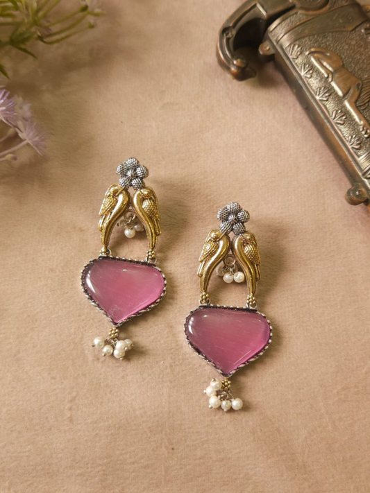 Buy Baby Pink Monalisa Stone Dual Tone Oxidised Stud Earrings Online - TheJewelbox