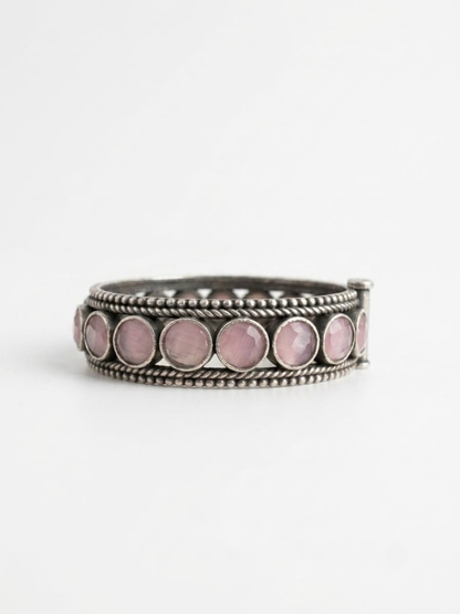 Baby Pink Round Stone German Silver Oxidised Bangle