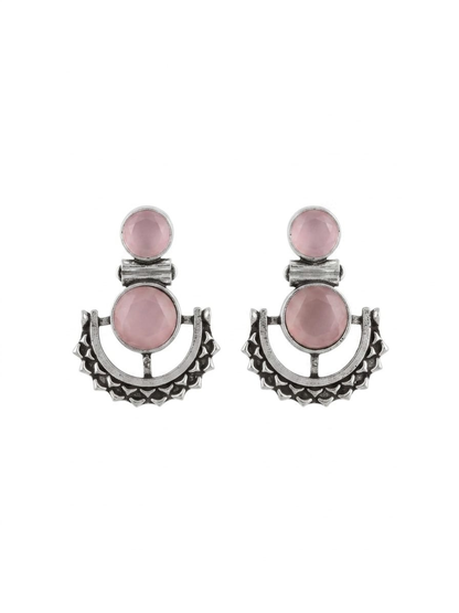 Baby Pink Stone Studded Oxidised Silver Dangler Earrings