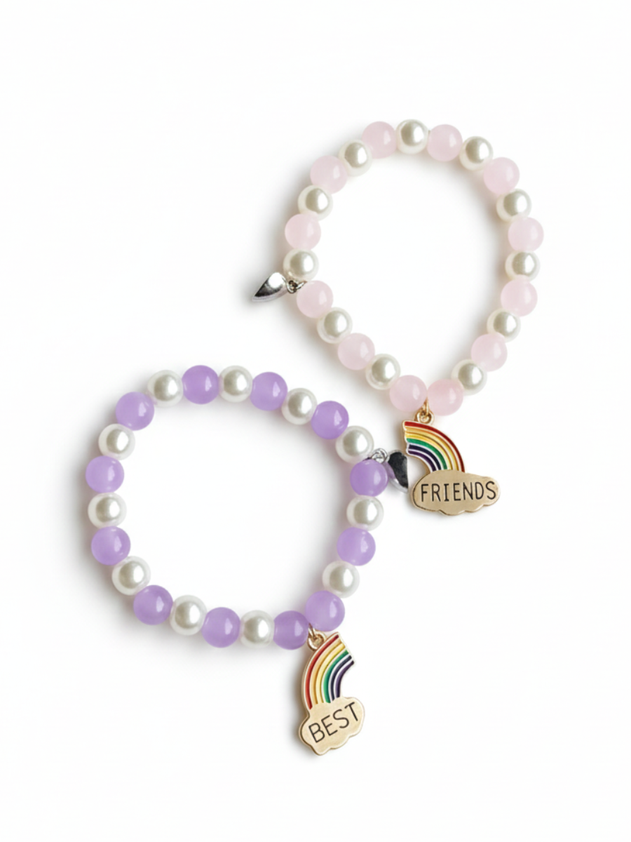 Baby Pink and Purple Pearl Beaded Best Friends Charm Bracelets