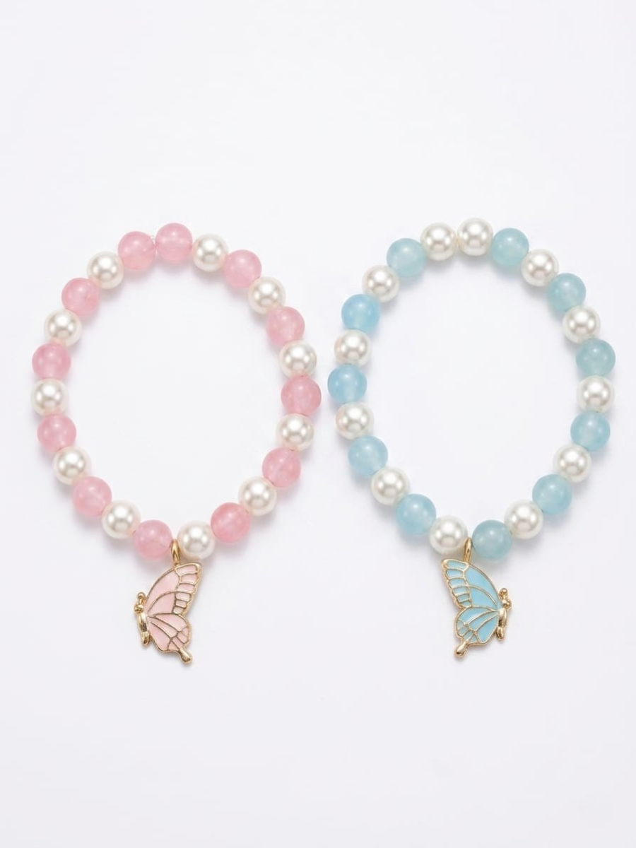 Baby Pink and Sky Blue Butterfly Charms Beaded Bracelets