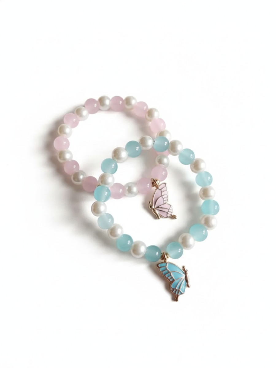 Butterfly Charms Baby Pink and Sky Blue Beaded Bracelets