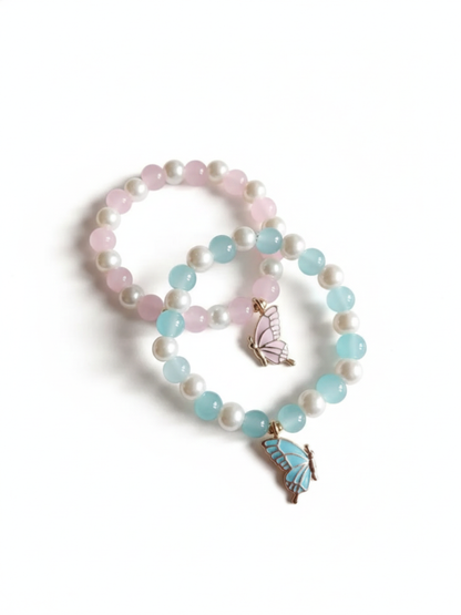 Butterfly Charms Baby Pink and Sky Blue Beaded Bracelets
