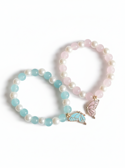 Butterfly Charms Baby Pink and Sky Blue Beaded Bracelets Online in India