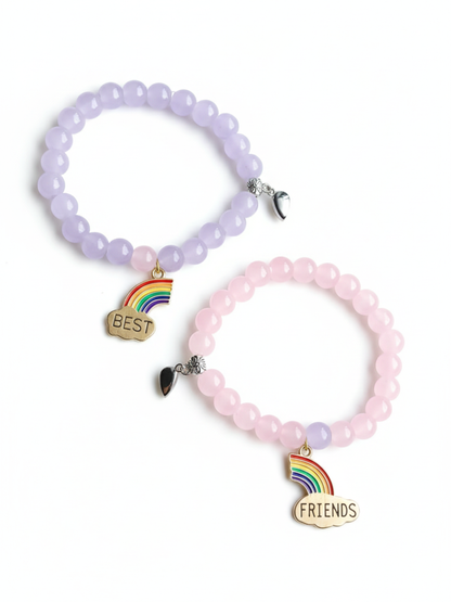 Best Friends Rainbow Charm Pastel Beaded Bracelets