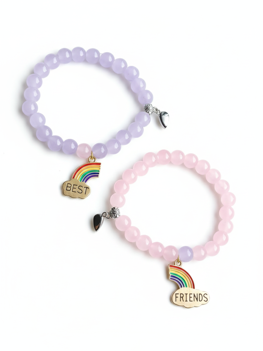 Best Friends Rainbow Charm Pastel Beaded Bracelets