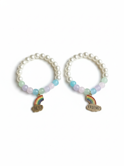 Best Friends Rainbow Charm Pearl Beaded Girls Bracelets