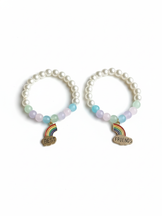 Best Friends Rainbow Charm Pearl Beaded Girls Bracelets