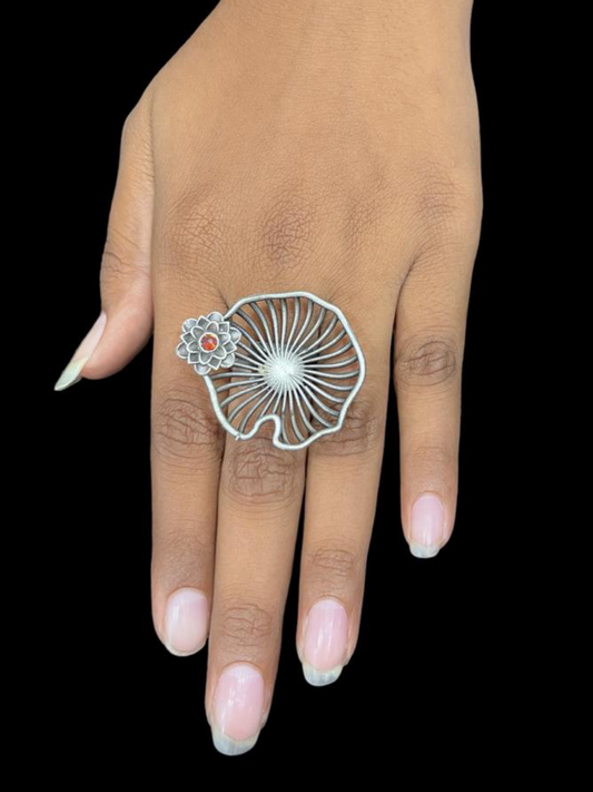 Buy Big Flower Shaped Oxidised German Silver Finger Ring - TheJewelbox
