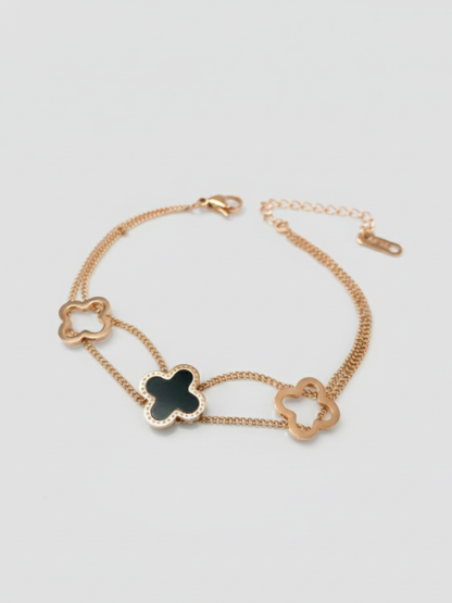 Buy Black and White Double Chain Clover Minimal Bracelet Online in India - TheJewelbox