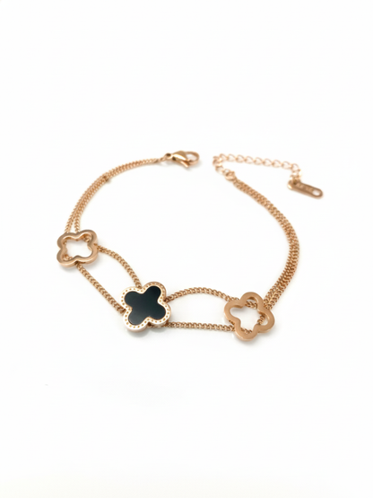 Black and White Double Chain Clover Minimal Bracelet