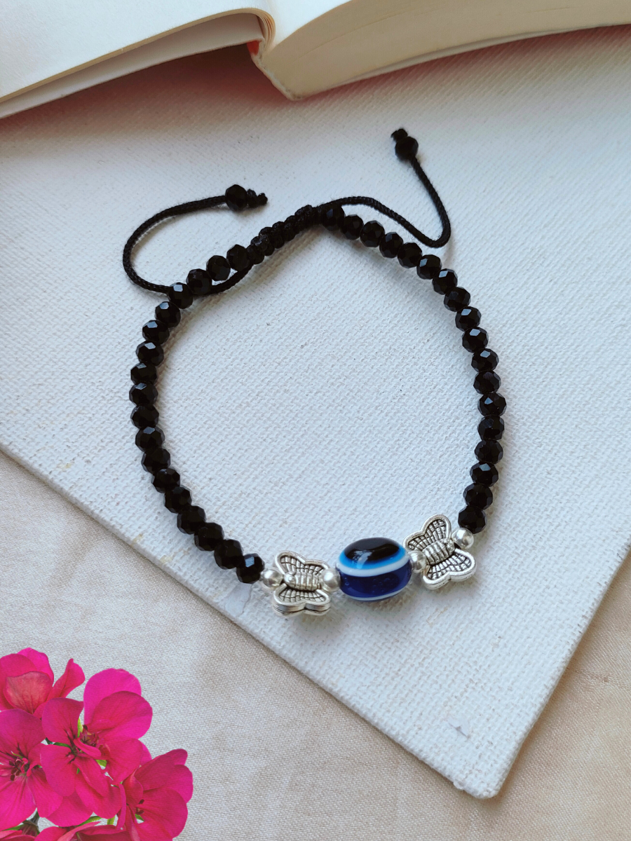 Buy Black Butterfly Style Beaded Evil Eye Anklet - TheJewelbox