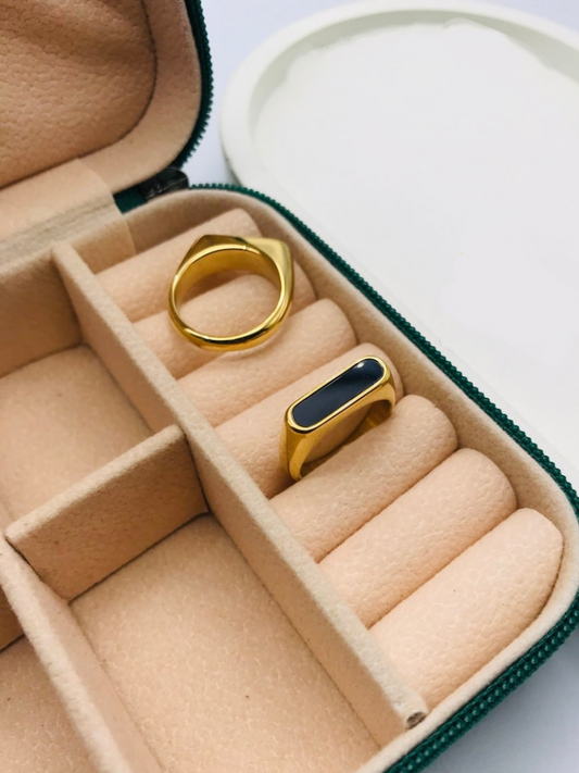 Buy Black Enamelled Rectangular Shaped Golden Ring - TheJewelbx
