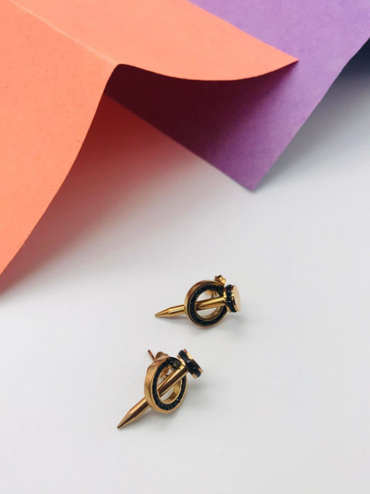 Buy Black Enamelled Rose Gold Nail Stud Earrings - TheJewelbox