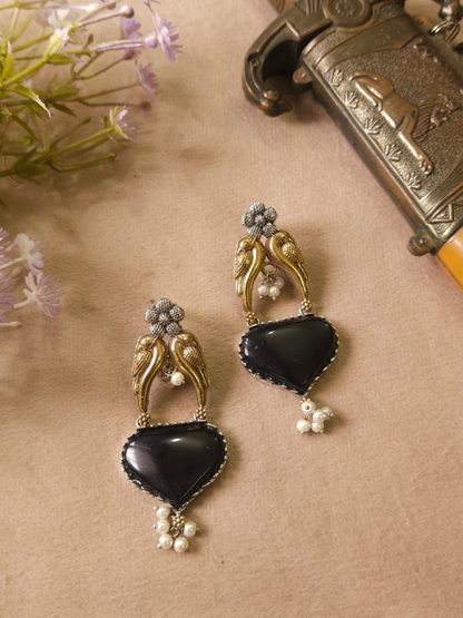 Buy Black Monalisa Stone Dual Tone Oxidised Stud Earrings Online - TheJewelbox