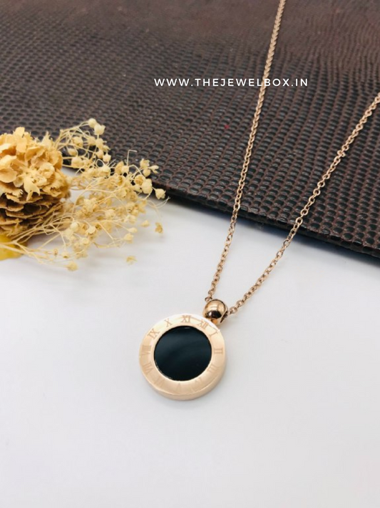 Buy Black Round Roman Pendant Rose Gold Chain Necklace - TheJewelbox