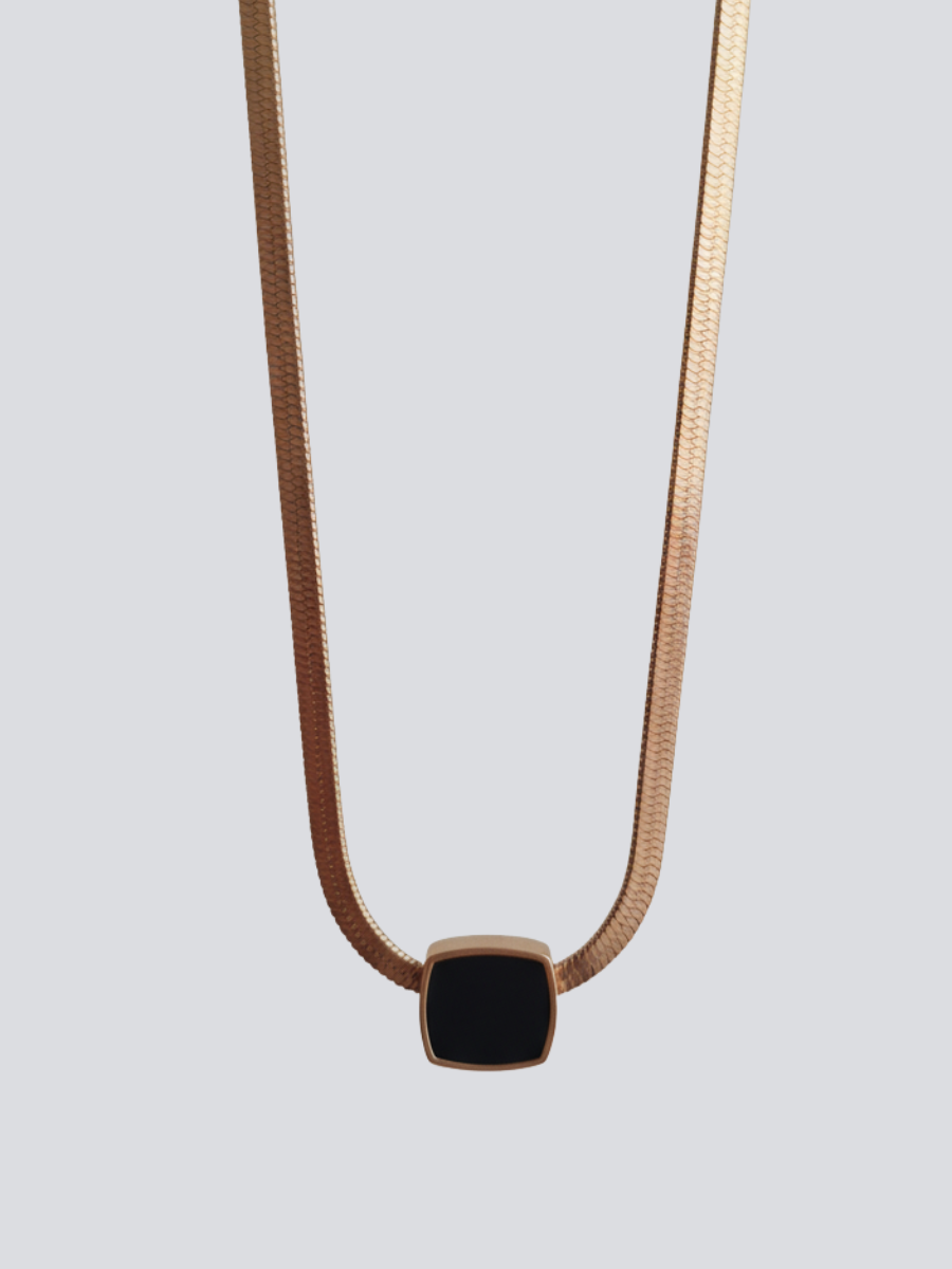 Buy Black Square Pendant Rose Gold Snake Chain Necklace Online in India - TheJewelbox