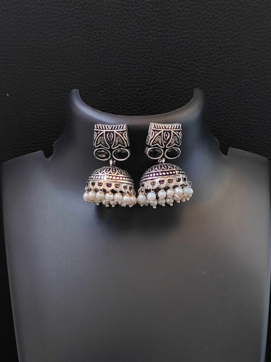 Silver jhumka necklace set deals