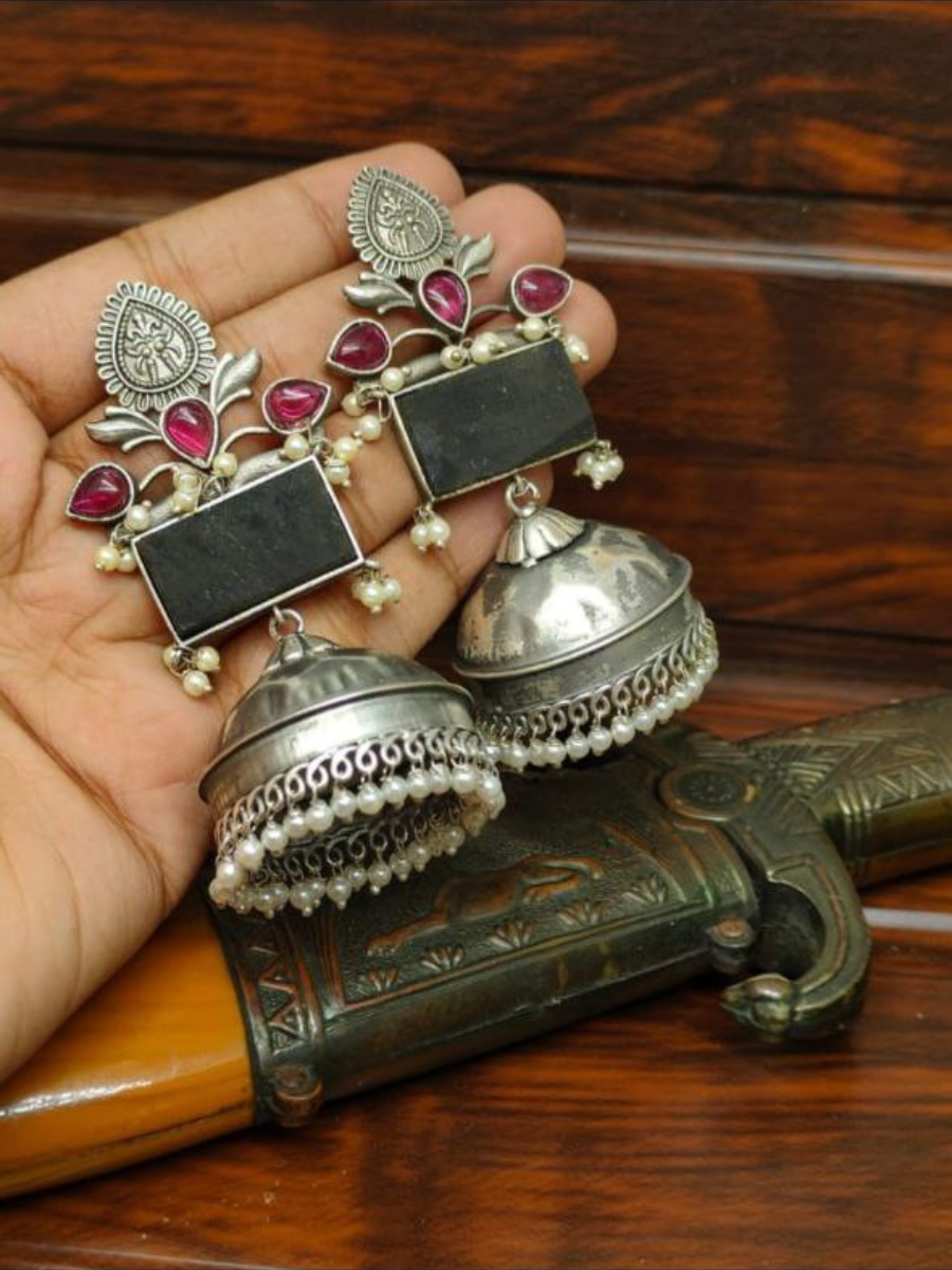 Dulcett India | Ethnic Style Black Metal Earrings |Black Oxidised  Chandbalis Earrings | German Silver | Black Metal Polish Designer Earrings  for Girls & Women : Amazon.in: Fashion