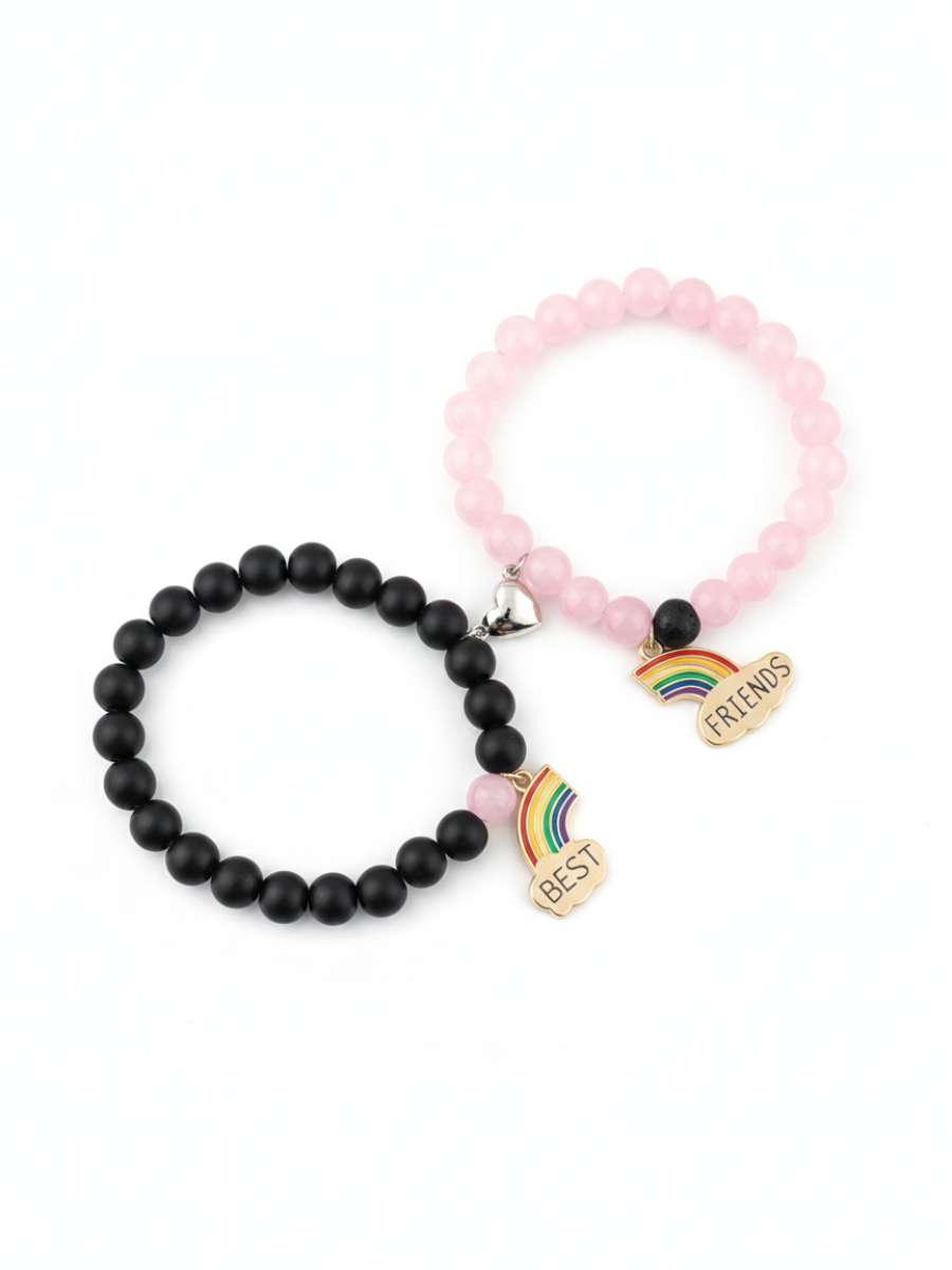 Black and Pink Best Friends Rainbow Charm Beaded Bracelets