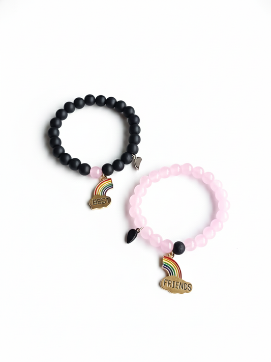 Buy Black and Pink Best Friends Rainbow Charm Beaded Bracelets Online