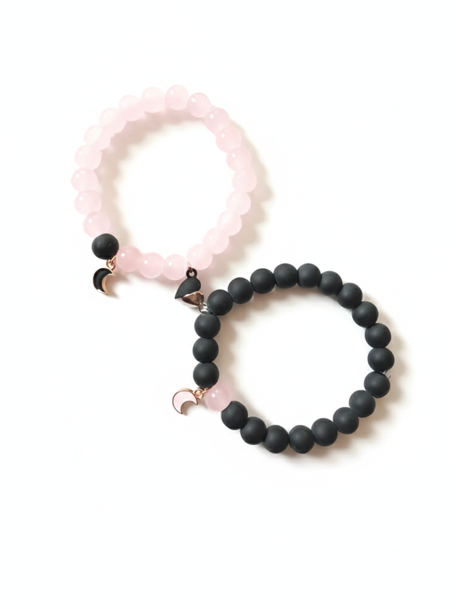 Black and Pink Moon Charms Magnetic Couple Bracelets - TheJewelbox