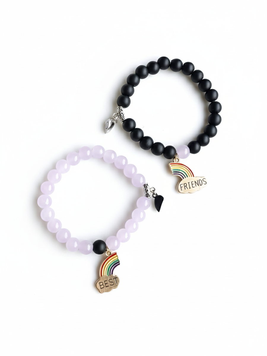 Black and Purple Best Friends Charm Magnetic Beaded Bracelets