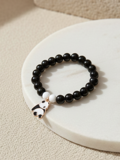 Black and White Panda Charm Beaded Bracelet