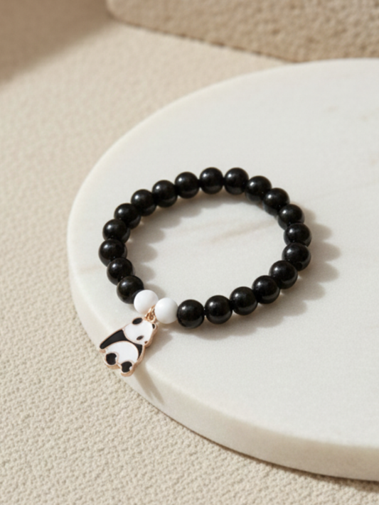 Black and White Panda Charm Beaded Bracelet