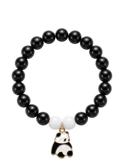 Black and White Panda Charm Beaded Bracelet