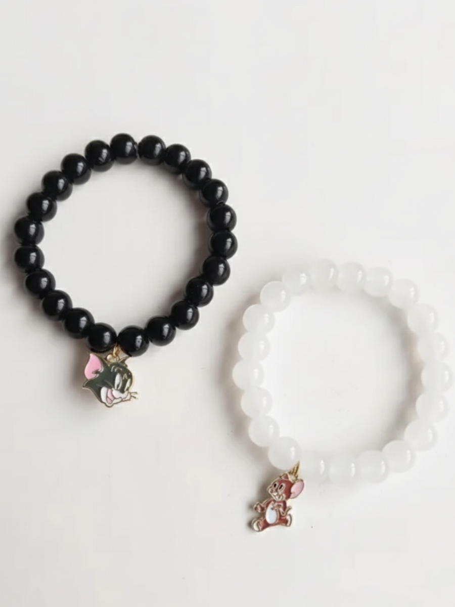 Black and White Tom & Jerry Charms Beaded Bracelets