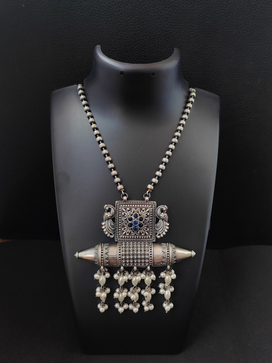Big German Silver Oxidised Pendant Necklace