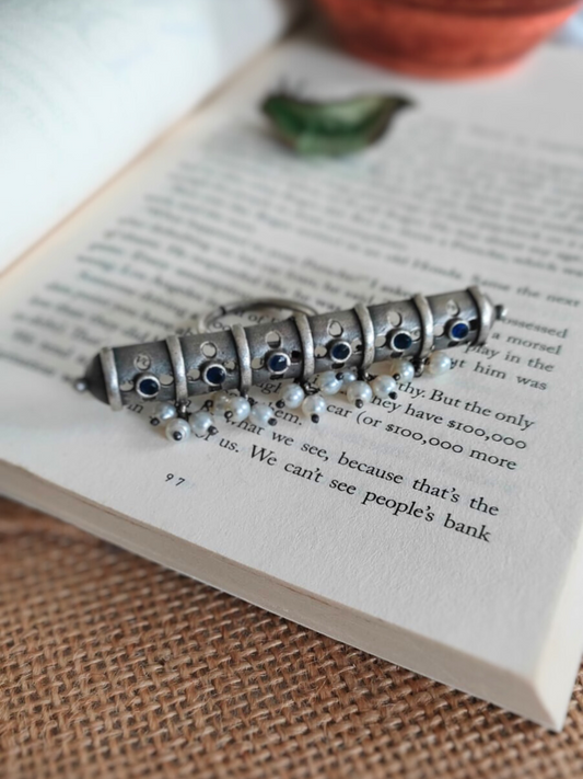 Blue Stone Studded Big Oxidised Silver Finger Ring - TheJewelbox