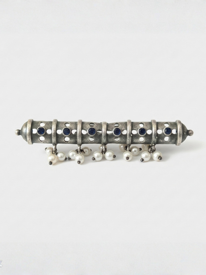 Big oxidised silver ring blue stone design