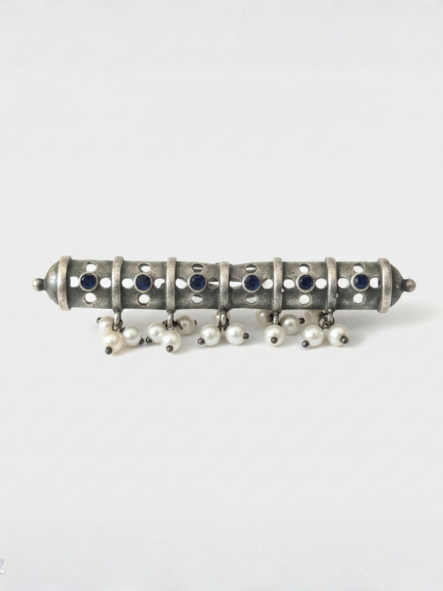 Big oxidised silver ring blue stone design