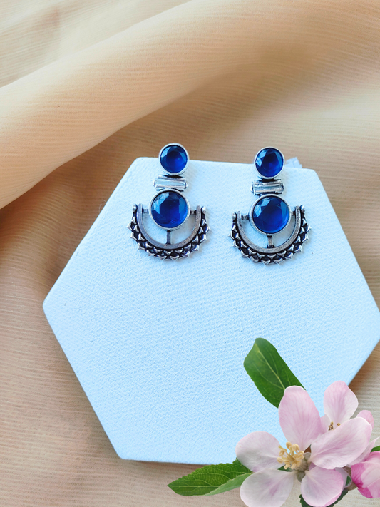 Buy Blue Stone Studded Oxidised Silver Dangler Earrings - TheJewelbox