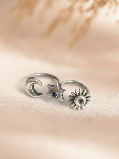 Boho Celestial Blue Stone Double Finger Ring