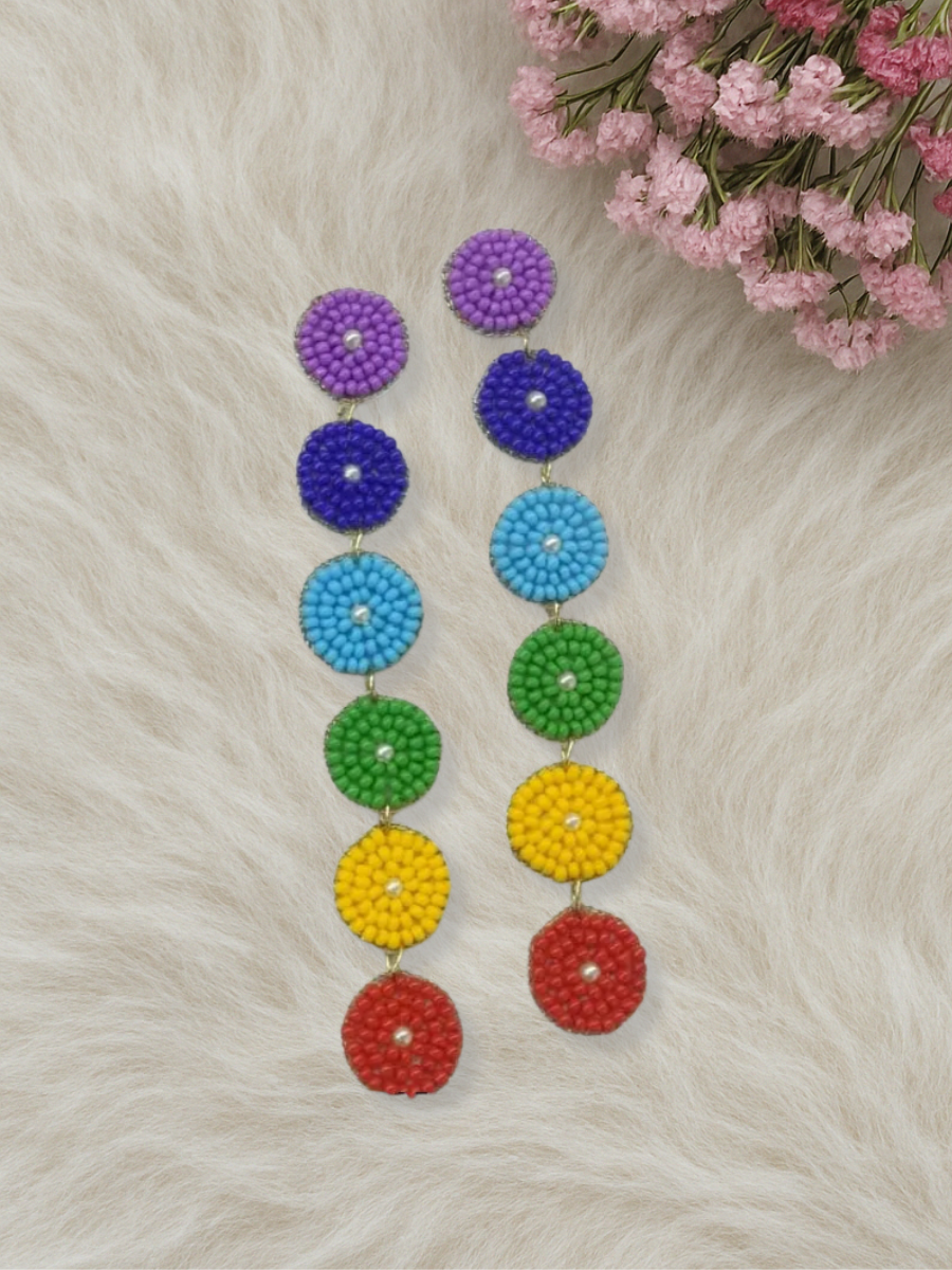 Buy Boho Style Rainbow Multicolor Beaded Long Drop Earrings Online - TheJewelbox