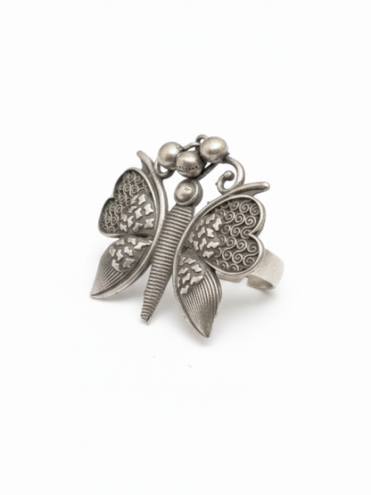 Oxidised Silver Butterfly Shaped Finger Ring