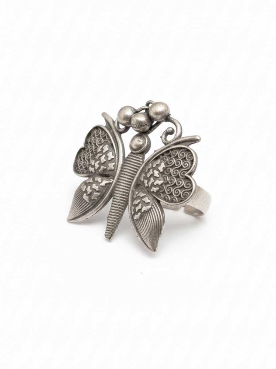Oxidised Silver Butterfly Shaped Finger Ring