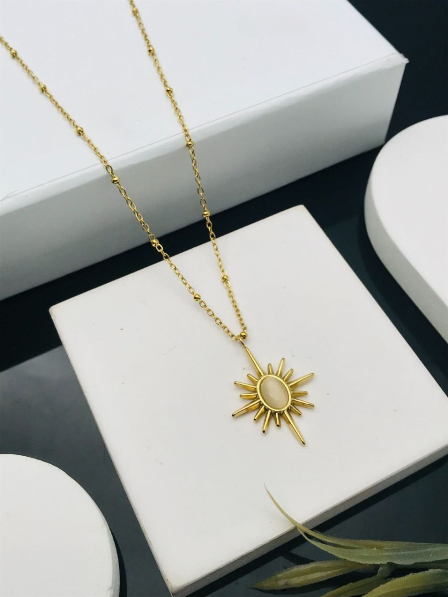 Buy Celestial Sunburst Charm Pendant Gold Chain Necklace Online - heJewelbox