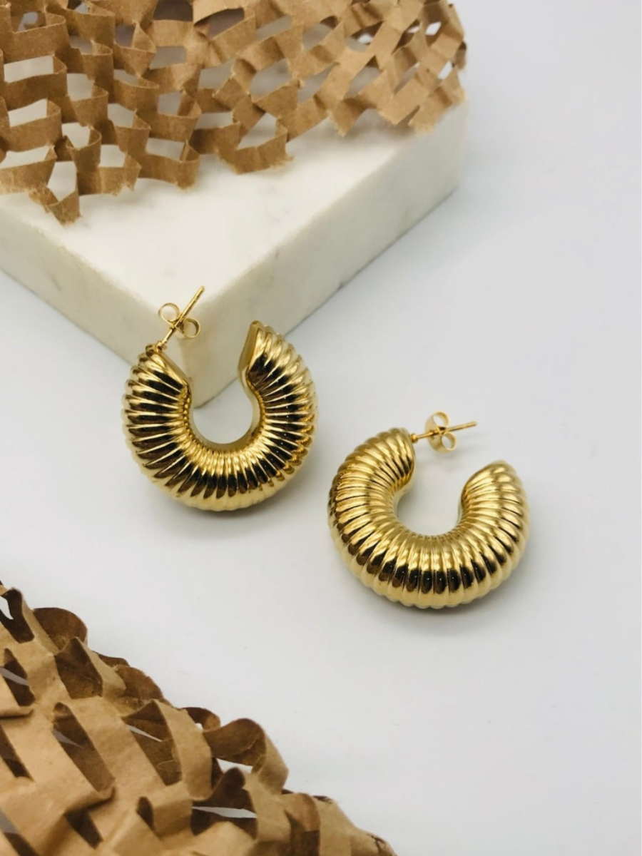 Buy Leaf Texture Golden Hoop Stud Korean Earrings Pair of 6 Online In India  At Discounted Prices