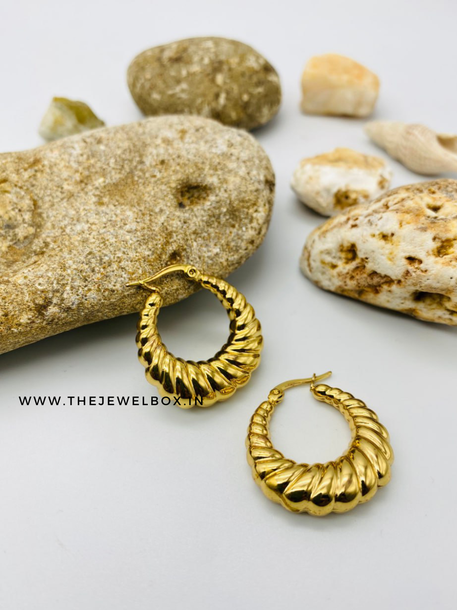 Buy Chunky Twisted Croissant Dainty Golden Hoop Earrings - TheJewelbox